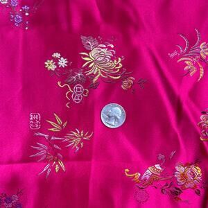Asian inspired red satin jacquard fabric yardage
